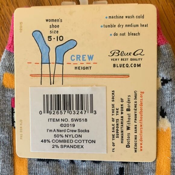 Blue Q Women’s Cotton Crew Socks Nerd Pencils School - Picture 7 of 9